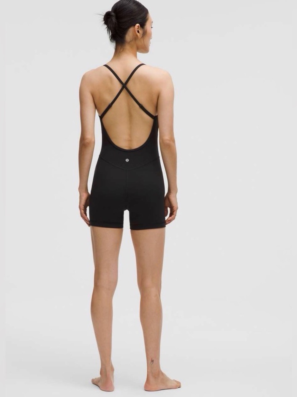 Lululemon Align Cross-Back Bodysuit, Size 4, 4” Shorts, Black